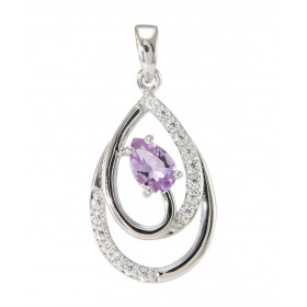 Pendentif Poire Argent 925 Rhodié Améthyste Poire Oxydes Pendentif forme poire serti 16 oxydes 1mm La pierre centrale est ...