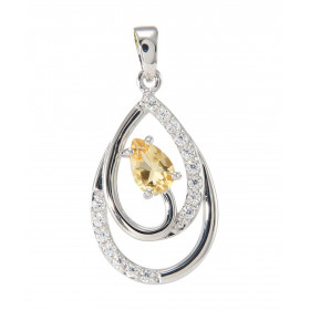 Pendentif Poire en Argent 925 Rhodié Citrine Poire et Oxydes