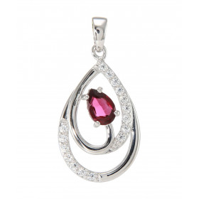 Pendentif Poire Argent 925 Rhodié Grenat Poire Oxydes Pendentif forme poire serti 16 oxydes 1mm La pierre centrale est éga...