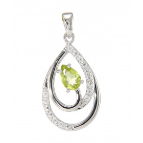 Pendentif Poire Argent 925 Rhodié Péridot Poire Oxydes Pendentif forme poire serti 16 oxydes 1mm La pierre centrale est ég...