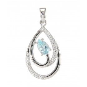 Pendentif Poire Argent 925 Rhodié Topaze bleue traitée Poire Oxydes Pendentif forme poire serti 16 oxydes 1mm La pierre ce...