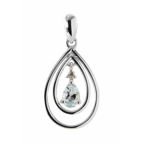 Pendentif Poire Or blanc 375 Aigue Marine et Diamant. Monture en Or blanc 375 (9 carats) en forme de poire. Une Aigue Mari...