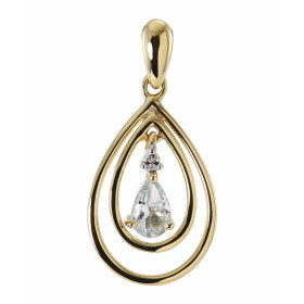 Pendentif Poire Or jaune 375 Aigue Marine et Diamant