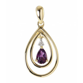 Pendentif Poire Or jaune 375 Améthyste Diamant Monture Or jaune 375 (9 carats) forme poire Une Améthyste taille poire 6x4m...