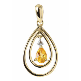 Pendentif Poire Or jaune 375 Citrine et Diamant. Monture en Or jaune 375 (9 carats) en forme de poire. Une citrine taille ...