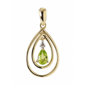 Pendentif Poire Or jaune 375 Péridot et Diamant. Monture en Or jaune 375 (9 carats) en forme de poire. Un Péridot taille p...