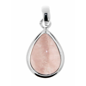 Pendentif Argent 925 Quartz rose serti d'une pierre en forme de poire de 18x13mm, hauteur totale : 30mm