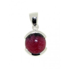 Pendentif Argent 925 Rhodonite serti d&#39;une pierre de 12mm. Hauteur avec bélière : 2,5cm