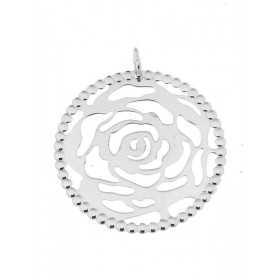 Pendentif Rose Argent 925 rhodié Diamètre du motif : 40mm Dimensions du pendentif : 47x40mm
