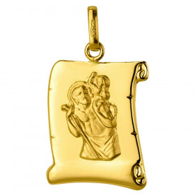 Pendentif en Or jaune 750/1000.. Parchemin brillant avec un Saint Christophe effet satiné (mat).. Cette plaque est trop fi...