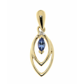 Pendentif en Or Jaune 375 Topaze Bleue et Diamant. La Tanzanite est taillée en forme de marquise et mesure 4x2mm. Un diama...