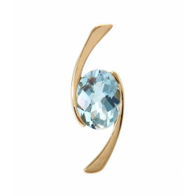 Pendentif en Or Jaune serti d&#39;une Topaze Bleue ovale de 8x6mm (1,40 carat). Dimensions du pendentif (bélière incluse) ...