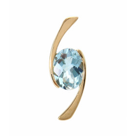  Pendentif Or Jaune serti d une Topaze Bleue ovale 8x6mm (1,40 carat) Dimensions du pendentif (bélière incluse) : 20 x 7 mm 