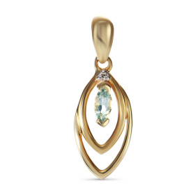 Pendentif en Or Jaune 375 Topaze Bleue traitée et Diamant. La Taopze est taillée en forme de marquise et mesure 4x2mm. Un ...