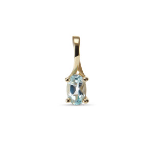 Pendentif Topaze Bleue Traitée en Or Jaune 375. Jolie monture avec bélière croisée. La pierre de forme ovale mesure 6x4mm....