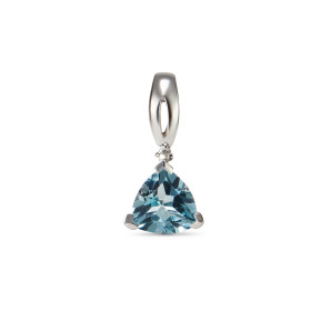 Pendentif Topaze Bleue Traitée Or Blanc 375 La pierre centrale forme triangulaire mesure 6x6mm Elle est maintenue sur cett...