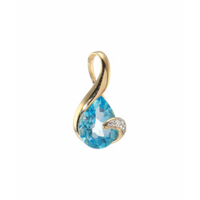 Pendentif Topaze Bleue diamant Or Jaune 750 Ce pendentif est serti d une Topaze poire mesurant 8x6mm Un diamant 0,005 cara...