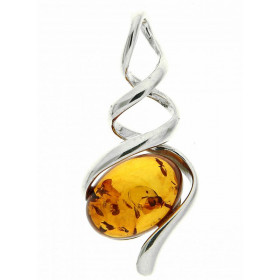 Pendentif Tourbillon Ambre Argent 925 Pendentif Argent 925 Ambre couleur cognac Ambre ovale 14x10mm Monture forme tourbill...