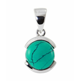 Pendentif Argent 925 Turquoise reconstituée serti d&#39;une pierre de 12mm. Hauteur avec bélière : 2,5cm