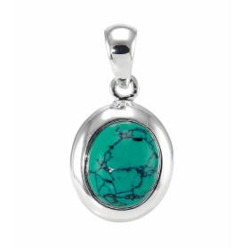 Pendentif Argent 925 Turquoise Reconstituée serti d&#39;une pierre de 12x10mm, hauteur totale : 27mm