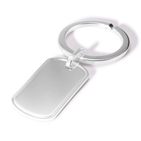  Porte-clé argent composé d une plaque rectangulaire 35x30mm une rainure sur le tour Anneau 31mm diamètre 