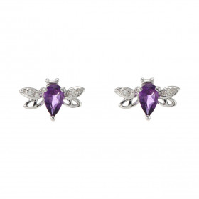Boucles d oreilles Abeilles Or Blanc 375 Améthyste Diamant Motifs forme d abeilles Chaque boucle est sertie d une pierre c...