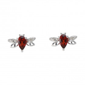 Boucles d oreilles Abeilles Or Blanc 375 Grenat Diamant Motifs forme d abeilles Chaque boucle est sertie d une pierre cent...