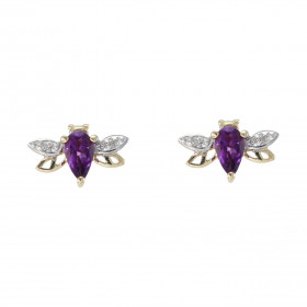 Boucles d oreilles Abeilles Or Jaune 375 Améthyste Diamant Motifs forme d abeilles Chaque boucle est sertie d une pierre c...