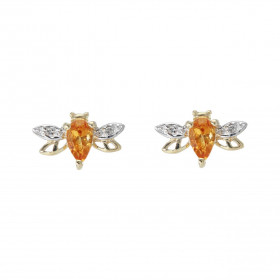 Puces d'oreilles Abeilles Or Jaune 375 Citrine et Diamant