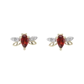 Boucles d'oreilles Abeilles Or Jaune 375 Grenat et Diamant. Motifs en forme d'abeilles. Chaque boucle est sertie d'une pie...