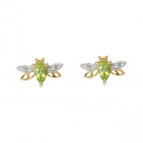 Puces d'oreilles Abeilles Or Jaune 375 Péridot et Diamant