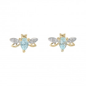 Boucles d oreilles Abeilles Or Jaune 375 Topaze bleue traitée Diamant Motifs forme d abeilles Chaque boucle est sertie d u...