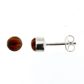 Puces d oreilles Argent Oeil tigre Ces boucles d oreilles sont serties pierres rondes taillées cabochon Le diamètre des pi...