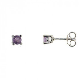 Boucles d oreilles style puces d oreilles serties pierres rondes Les pierres varieté Améthyste sont taillées à facettes El...