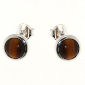 Boucles d oreilles Argent 925 Oeil Tigre serties pierres 7mm diamètre Diamètre du motif : 9,5mm 