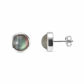 Boucles d oreilles Argent 925 Labradorite serties pierres rondes taille cabochon 6mm diamètre 