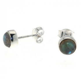 Boucles d'oreilles Argent 925 Labradorite serties de pierres rondes taille cabochon de 6mm de diamètre. 