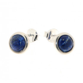 Boucles d'oreilles Argent 925 Lapis lazuli serties de pierres de 7mm de diam&egrave;tre. Diam&egrave;tre du motif : 9,5mm