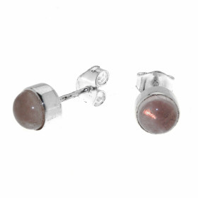Boucles d oreilles Argent 925 Quartz rose serties pierres rondes taille cabochon 6mm diamètre 
