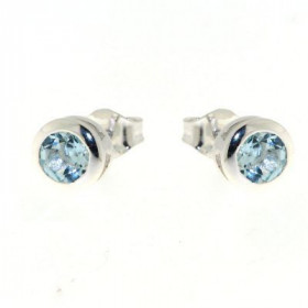 Puces d'oreilles Argent Topaze Bleue Traitée Ronde 5mm