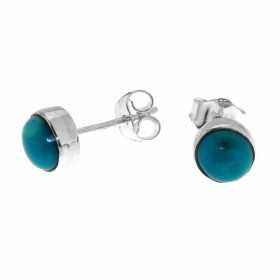 Boucles d oreilles Argent 925 Turquoise Reconstituée serties pierres rondes taille cabochon 6mm diamètre. 