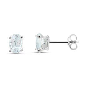 Puces d oreilles Or blanc 375 Aigue Marine Ovale 6x4mm Puces d oreilles Or blanc 375 (9 carats) Aigues Marines ovales 6x4m...