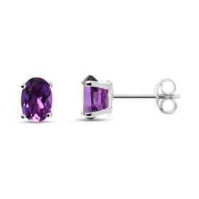 Puces d oreilles Or blanc 375 Améthyste Ovale 7x5mm Puces d oreilles Or blanc 375 (9 carats) Pierres ovales 7x5mm (0,65 ca...
