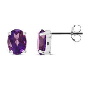 Puces d oreilles Or blanc 375 Améthyste Ovale 8x6mm Puces d oreilles Or blanc 375 (9 carats) Améthystes ovales 8x6mm (1,2 ...
