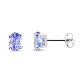 Puces d'oreilles Or blanc 375 Tanzanite Ovale 6x4mm