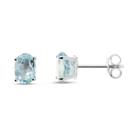 Puces d oreilles Or blanc 375 Topaze bleue Ovale 7x5mm Puces d oreilles Or blanc 375 (9 carats) Pierres ovales 7x5mm (0,65...
