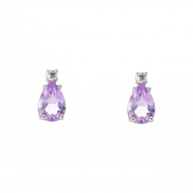 Puces d oreilles Or Blanc 750 Améthyste Poire 6x4mm Oxyde zirconium Chaque boucle est sertie d une pierre forme poire mesu...