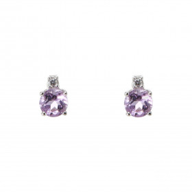 Puces d'oreilles Or Blanc 750 Améthyste Ronde 4mm et Oxyde de zirconium