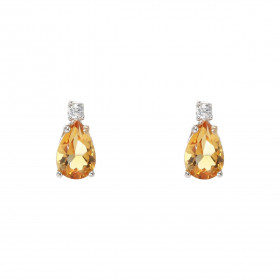 Puces d oreilles Or Blanc 750 Citrine Poire 6x4mm Oxyde zirconium Chaque boucle est sertie d une pierre forme poire mesura...