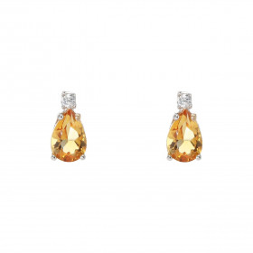 Puces d'oreilles Or Blanc 750 Citrine Poire 6x4mm et Oxyde de zirconium